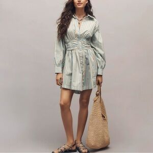 NWT Anthropologie Stripe Long Sleeves Collard A-Line Mini Dress Size Large